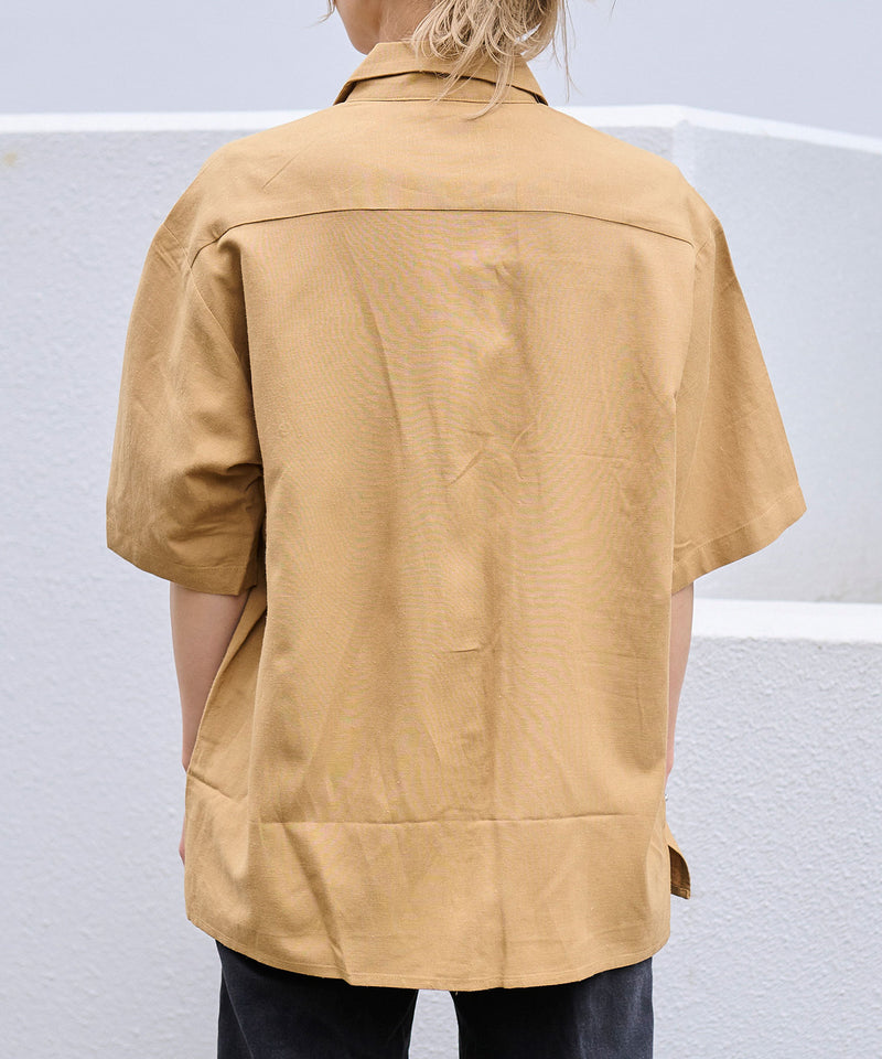 UNIVERSAL OVERALL×JACK & MARIE リネンミックスオープンカラー シャツ