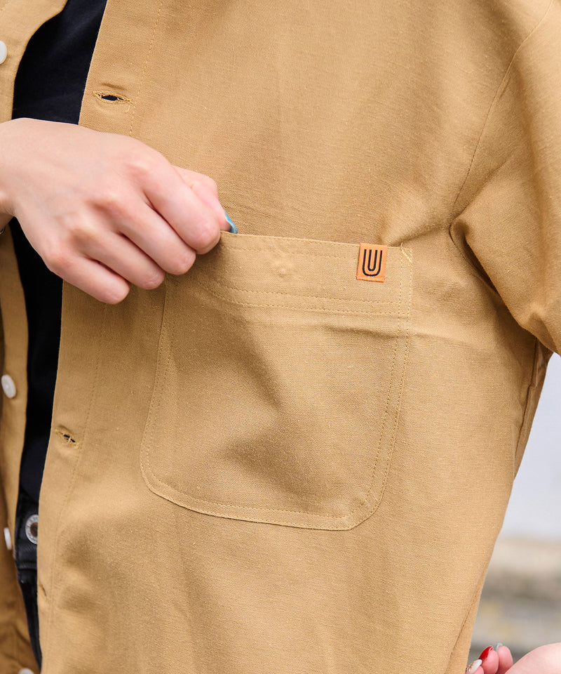 UNIVERSAL OVERALL×JACK & MARIE リネンミックスオープンカラー シャツ