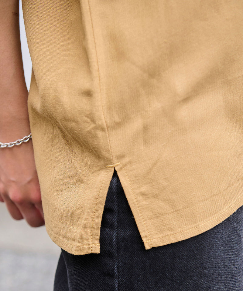 UNIVERSAL OVERALL×JACK & MARIE リネンミックスオープンカラー シャツ