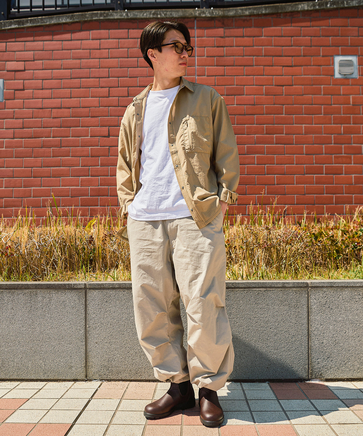 Ka na ta ヘンプ100% 長袖シャツ クリーム色 NANGA エア クロス コンフィー L/S シャツ