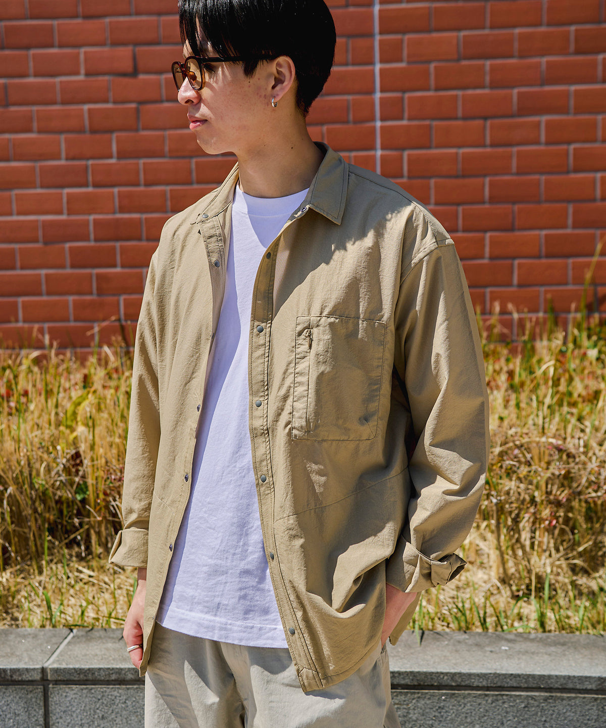 Ka na ta ヘンプ100% 長袖シャツ クリーム色 NANGA エア クロス コンフィー L/S シャツ